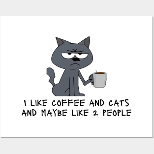 Funny Antisocial Coffee and Cat Design Posters and Art
